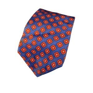 Brooks Basics Mens Blue Orange‎ Geometric Silk Necktie